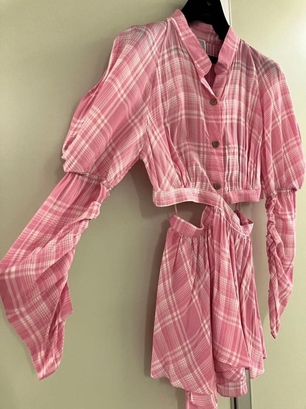 Pink Plaid Cutout Peplum Top